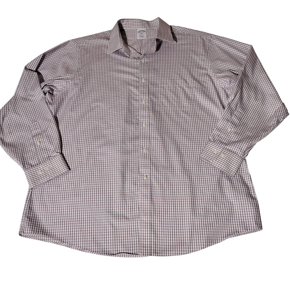 Brooks Brothers 1818 Regent Fit Non-Iron Cotton Check Dress Shirt 17.5 4/5